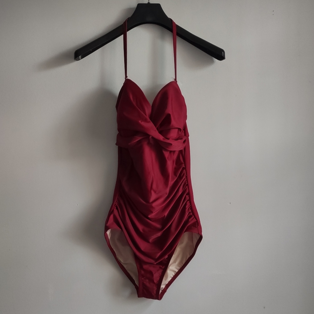 Kona Sol Maroon One Piece Rouched Swim Suit Large - Picture 13 of 13